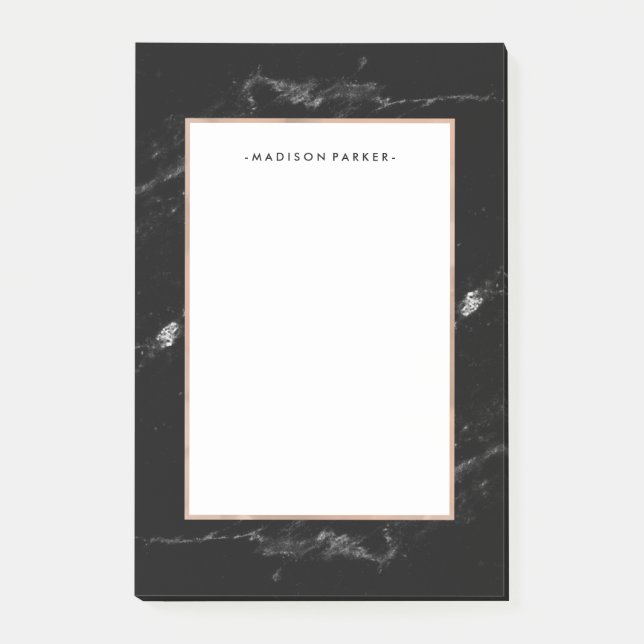 Glam Faux Rose Gold and Black Marble Look Post-it Notes (Front)