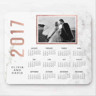 Glam Faux Rose Gold and Marble 2017 Photo Calendar Mouse Mat