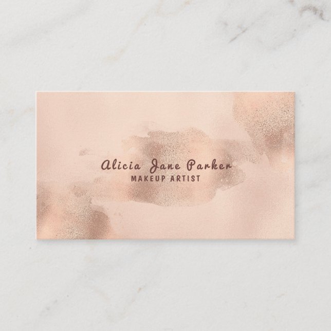Glam Faux Rose Gold Copper Foil | Makeup Artist Business Card (Front)