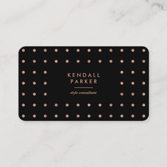 Glam Faux Rose Gold Dots on Black Business Card (Front)