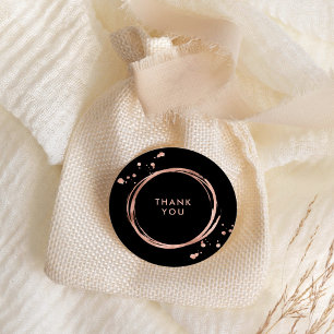 Glam Faux Rose Gold Look on Black Classic Round Sticker
