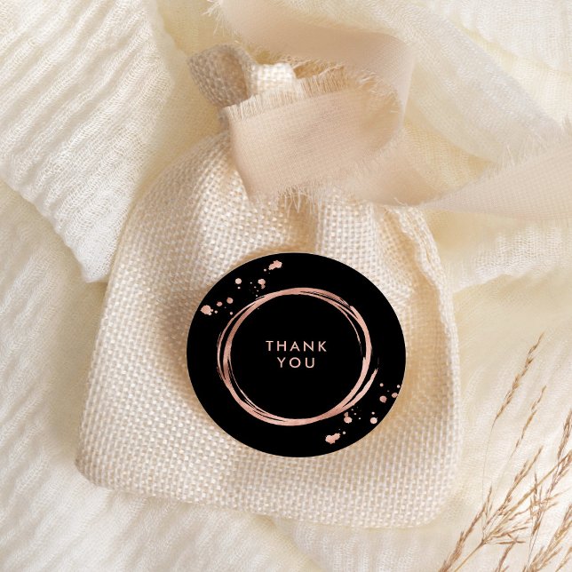 Glam Faux Rose Gold Look on Black Classic Round Sticker (Creator Uploaded)