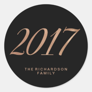 Glam Faux Rose Gold on Black 2017 Classic Round Sticker