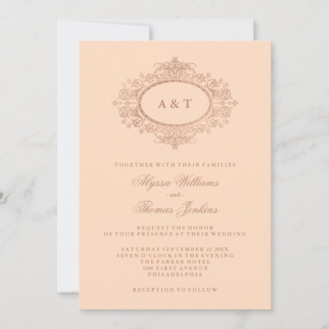 Glam Faux Rose Gold on Blush Pink Wedding Invitation (Front)