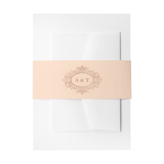 Glam Faux Rose Gold on Blush Pink Wedding Monogram Invitation Belly Band (Front Example)