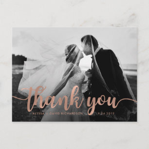 Glam Faux Rose Gold Wedding Photo Thank You Postcard