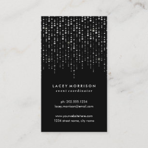 Glam Faux Silver Foil and Chic String Lights Business Card