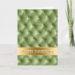 Glam Faux Velvet Sage Green Gold Christmas Holiday Card