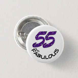 Glam Fifty-Five Purple Glitter Happy Birthday 3 Cm Round Badge