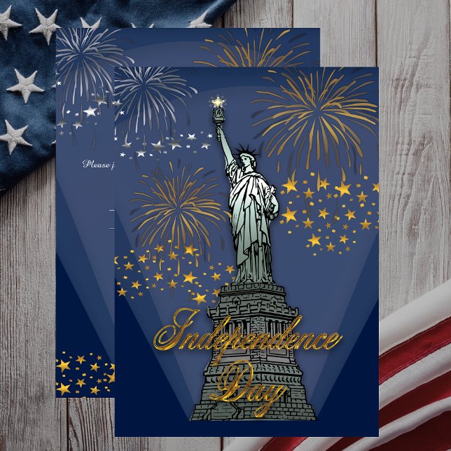 Glam Fireworks Statue of Liberty July 4th Party Invitation (Glam Fireworks Statue of Liberty Independence Day July 4th Party Invitation - Print | Digital)