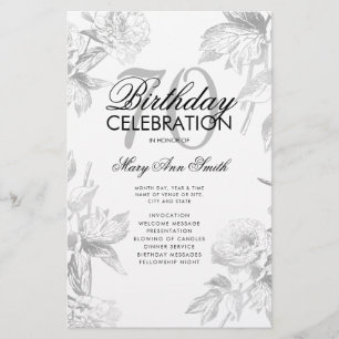 Glam Floral 70 Birthday Program Silver Menu