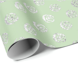 Glam Floral Roses Mint Green Silver Vip Wrapping Paper