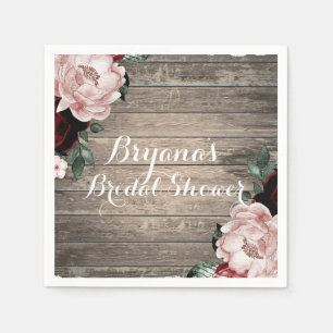Glam Floral Rustic Wood & Lace Barn Wedding Napkin