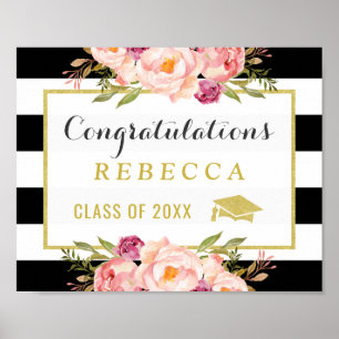 Glam Floral Stripes Congrats Grad Graduation Sign