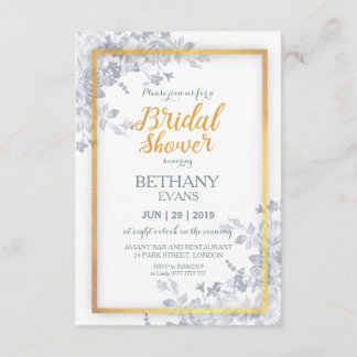 Glam Flower Gold Frame Calligraphy Bridal Shower Invitation