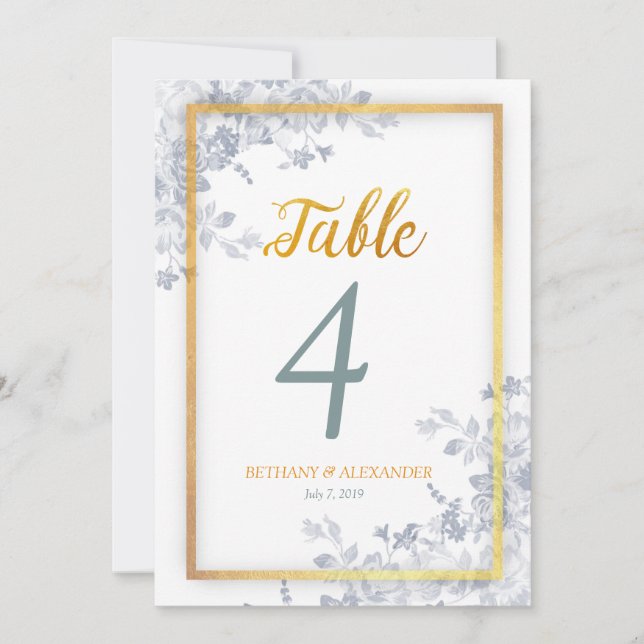 Glam Flowers Gold Frame Calligraphy Table Number (Front)