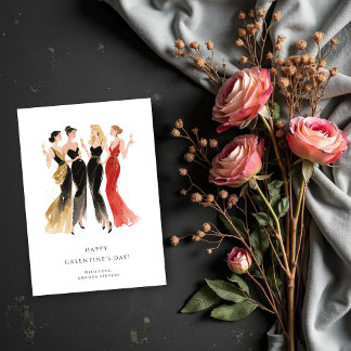 Glam Four Pretty Elegant Ladies Galentine's Day Card