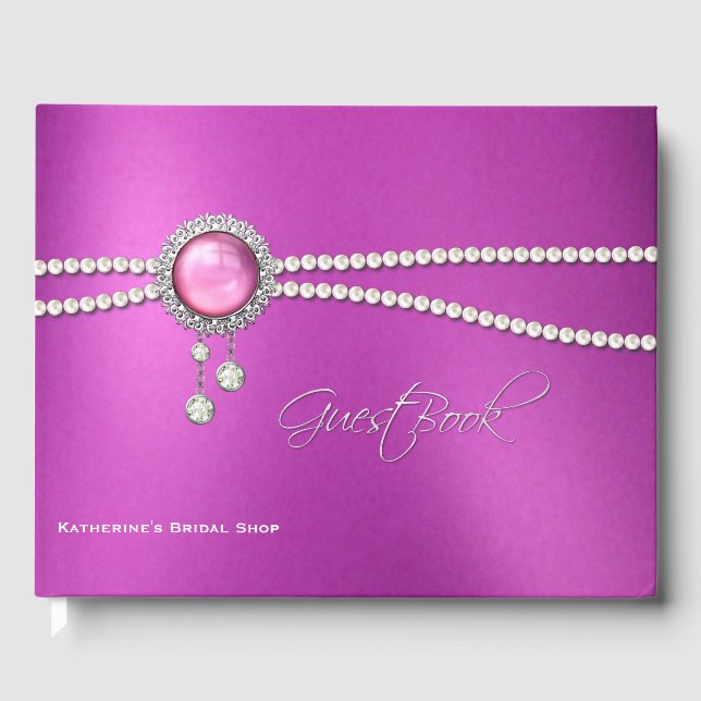 Glam Fuchsia and Pearls Guest Book (Front)