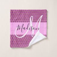 Glam Fuchsia Metallic Pink Honeycomb Monogram Name