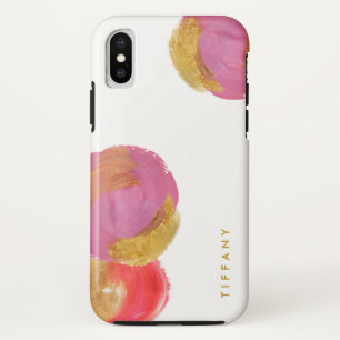 Glam Fuchsia Pink and Gold Circles on White iPhone X Case