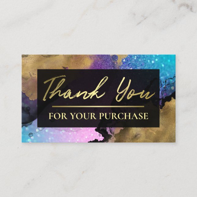 Glam Galaxy Gold Ink Thank You For Your Purchase Business Card (Front)