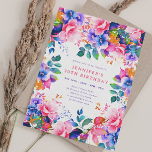 Glam Garden Watercolor Floral 30th Birthday  Invitation