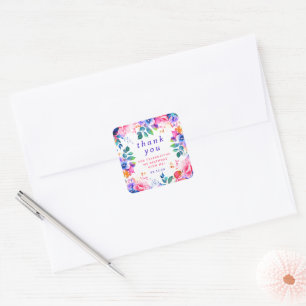 Glam Garden Watercolor Floral Birthday Thank You  Square Sticker
