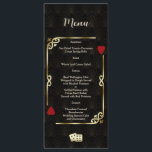 Glam Gatsby Casino Las Vegas Poker Wedding Menu<br><div class="desc">Unique Casino Royale and Great Gatsby themed card design. It features vintage art deco style, a Roaring 1920's old Hollywood broken frame with faux gold foil Fleur-de-lis, red hearts, Q and K on two corners (simulating playing cards). On the back faux gold Art Deco pattern, initials. Use Personalise tool to...</div>