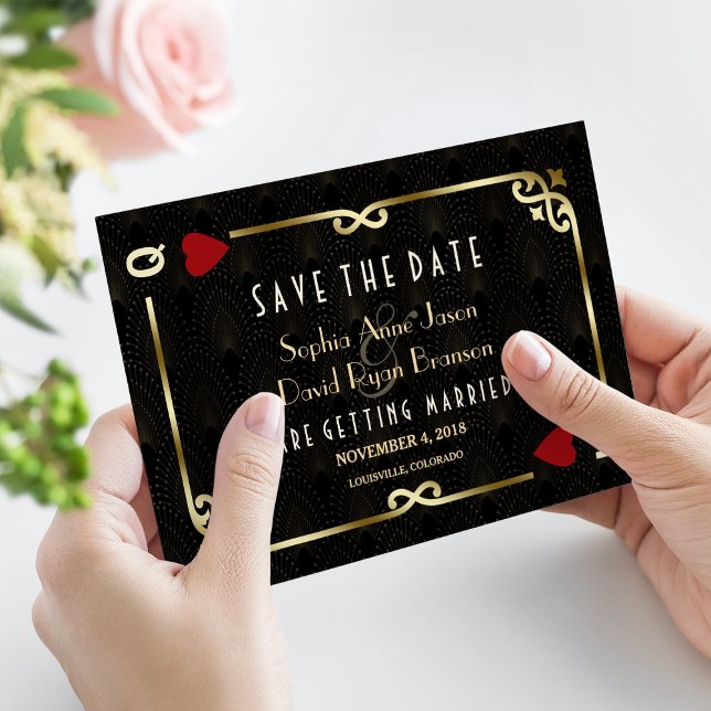 Glam Gatsby Casino Las Vegas Poker Wedding Save The Date (save the date wedding casino Art Deco wedding invitation)