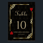 Glam Gatsby Casino Las Vegas Poker Wedding Table Number<br><div class="desc">Unique Casino Royale and Great Gatsby themed card design. It features vintage art deco style, a Roaring 1920's old Hollywood broken frame with faux gold foil Fleur-de-lis, red hearts, Q and K on two corners (simulating playing cards). On the back faux gold Art Deco pattern, initials and playing cards suits....</div>