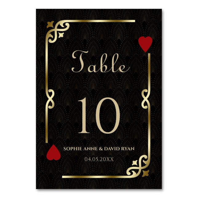 Glam Gatsby Casino Las Vegas Poker Wedding Table Number (Front)