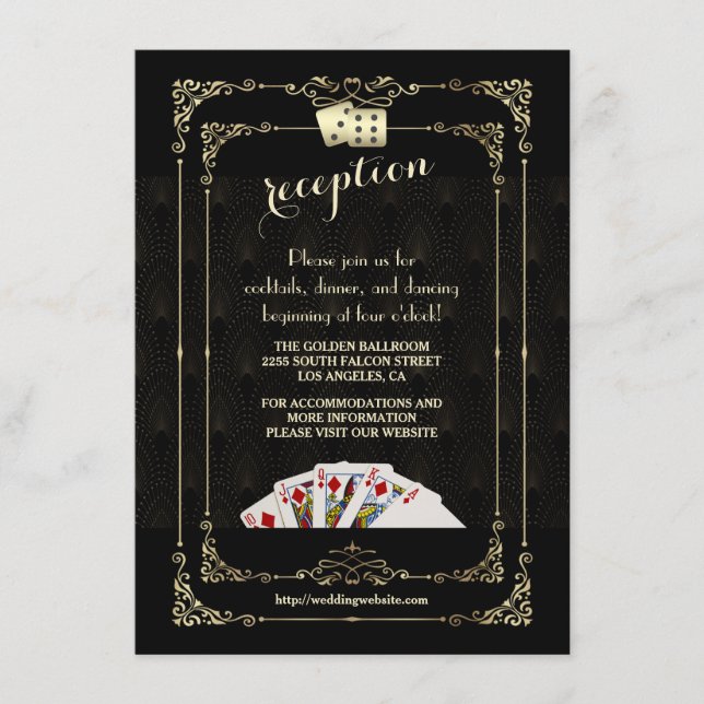 Glam Gatsby Casino Vegas Wedding Reception Enclosure Card (Front)
