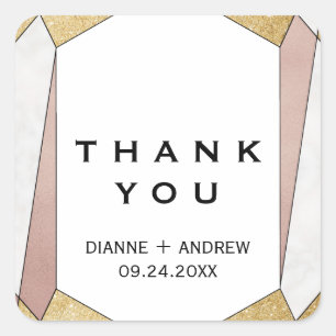 Glam Geometric Diamond Thank You Wedding Favour Square Sticker