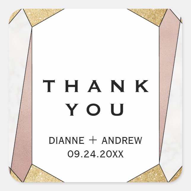 Glam Geometric Diamond Thank You Wedding Favour Square Sticker (Front)