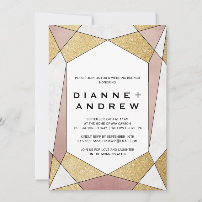 Glam Geometric Diamond Wedding Brunch Invitation (Front)