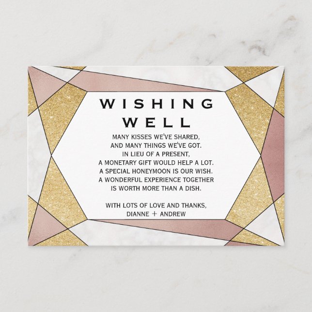 Glam Geometric Diamond Wedding Wishing Well Enclosure Card (Front)