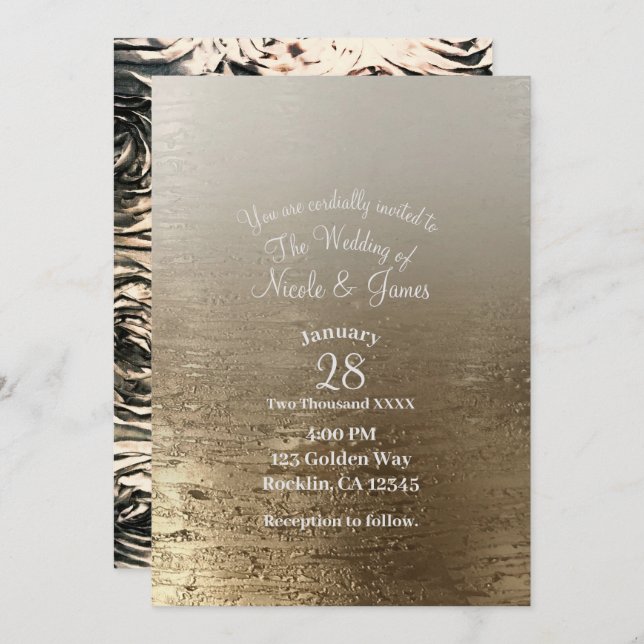 Glam Gilded Gold Roses Modern Elegance Wedding Invitation (Front/Back)