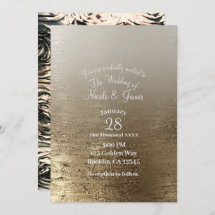 Glam Gilded Gold Roses Modern Elegance Wedding Invitation
