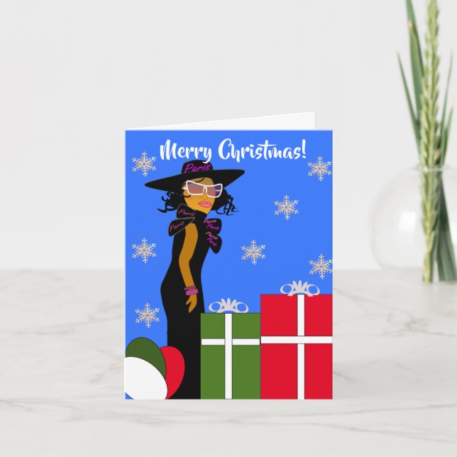 Glam Girl African American Christmas Card (Front)
