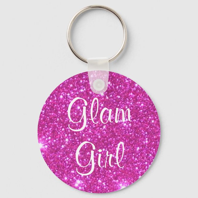 Glam Girl Pink Sparkle Sparkly Glitter Girly Gifts Key Ring (Front)
