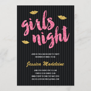Glam Girls Night   Glitter Look Bachelorette Party Invitation