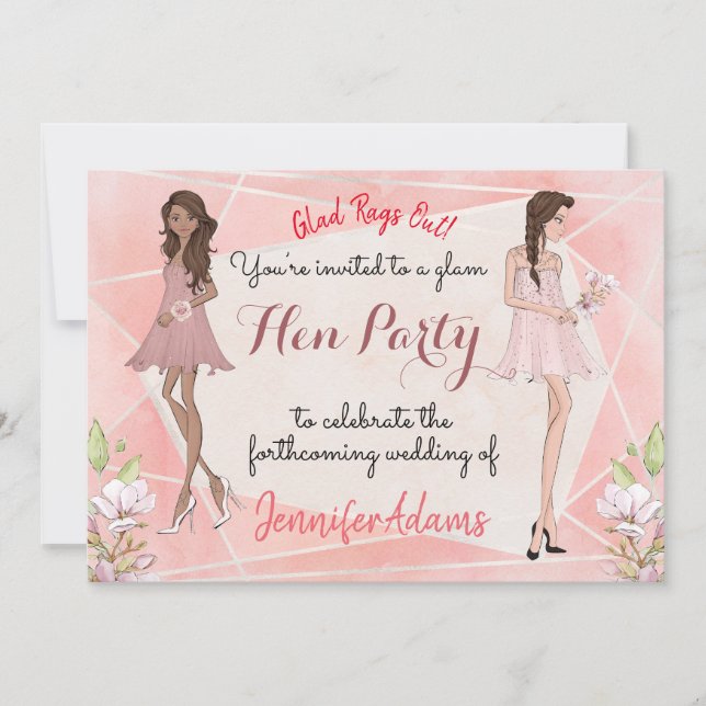 Glam Girls Peach Geometric Hens Party Invitation (Front)