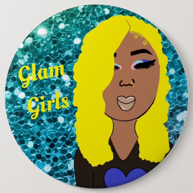 Glam Girls Sparkly Glitter Button (Front)
