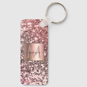 Glam Girly Blush Pink Gitter Design Name Monogram Key Ring