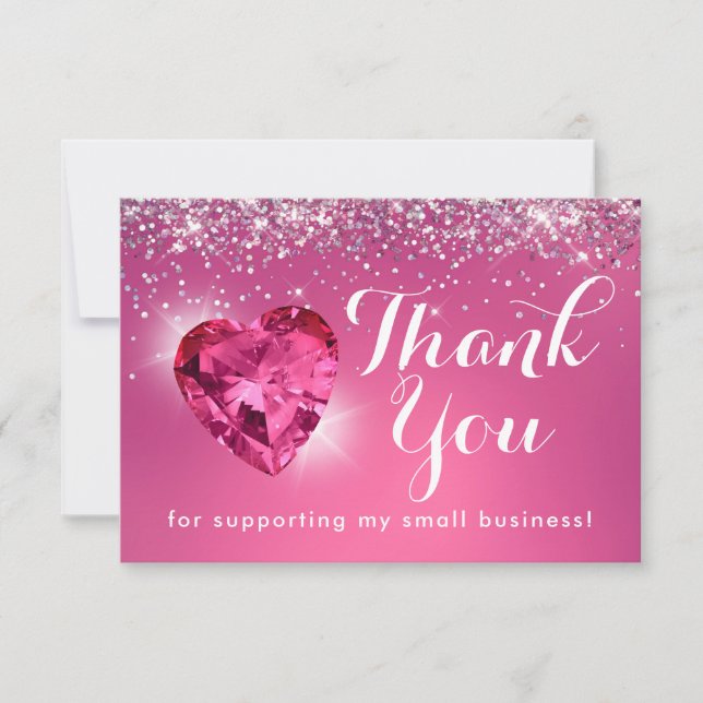 Glam Girly Burgundy Heart Thank You Card (Front)
