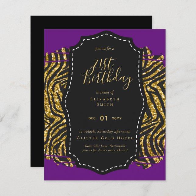 Glam Girly Glitter 21st birthday (or other) Invite (Front/Back)
