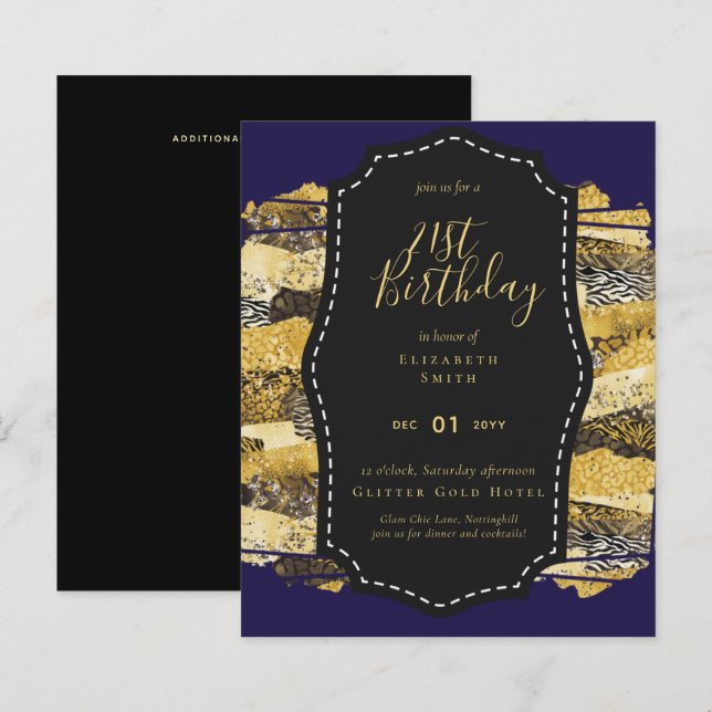 Glam Girly Glitter 21st birthday (or other) Invite (Front/Back)
