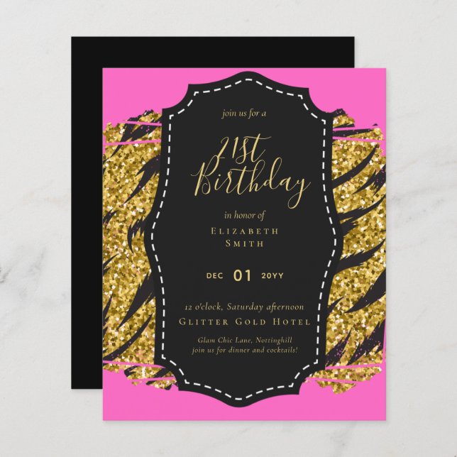 Glam Girly Glitter 21st birthday (or other) Invite (Front/Back)