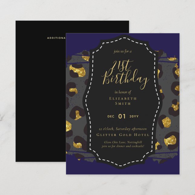 Glam Girly Glitter 21st birthday (or other) Invite (Front/Back)