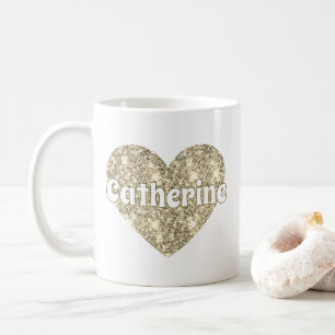 Glam Girly Gold Glitter Heart Name  Coffee Mug